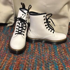 Dr. Martens White Lace-Up Combat Boots with Black Trim